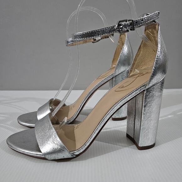 Sam Edelman Yaro Block Heel Sandal Women 9 Metallic Silver Evening Wedding Party - Picture 16 of 16